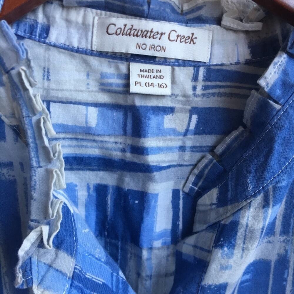 Coldwater Creek Sleeveless Button-Up No Iron Tank Watercolor Tie Due Large P - Picture 3 of 5